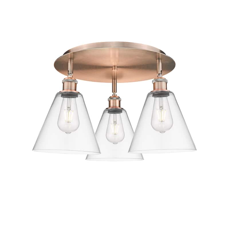 Innovations Lighting Berkshire - 3 Light 20" Flush Mount - Clear/Antique Copper