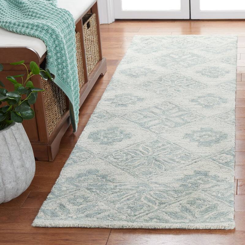 Martha Stewart by SAFAVIEH Handmade Reineke Wool Rug - 2'3" x 8' Runner - Ivory/Light Blue