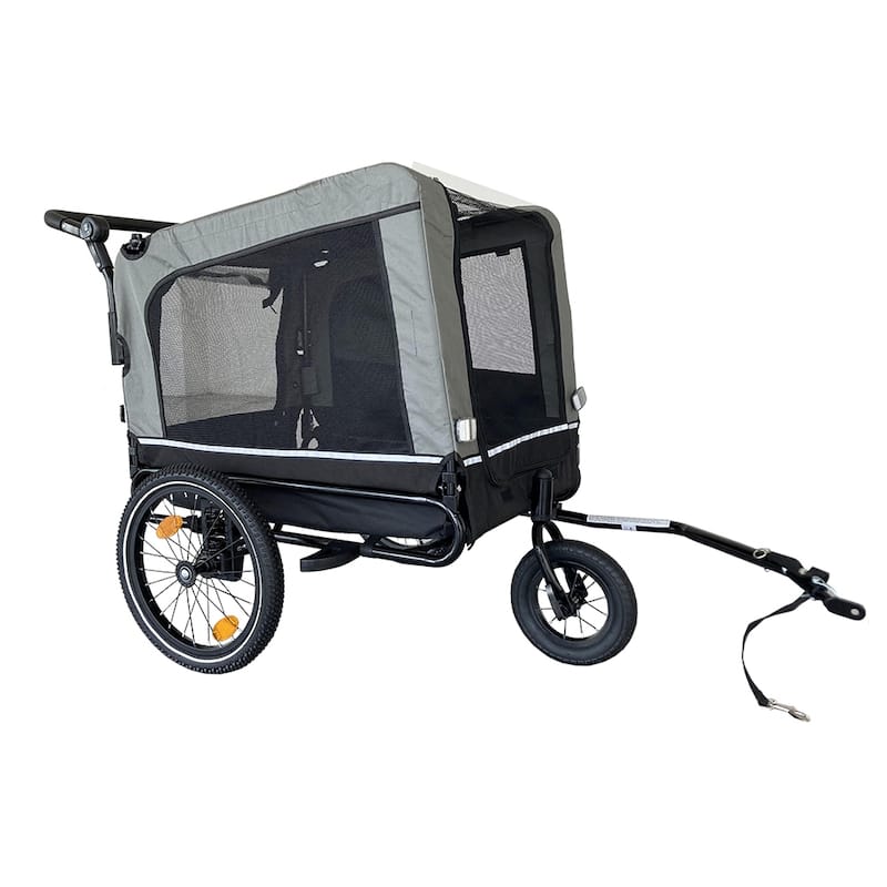 Outdoor Heavy Duty Foldable Utility Pet Stroller Dog Carriers Bicycle Trailer - Grey