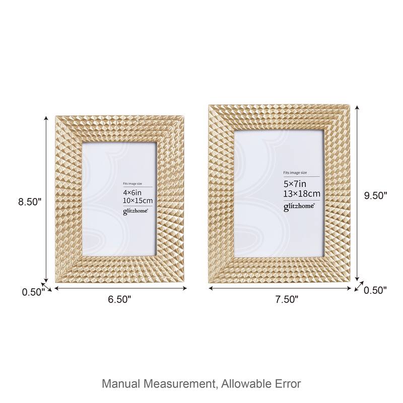 Glitzhome Set of 2 Modern Gold Resin Wall or Tabletop Picture Frames 4x6 & 5x7