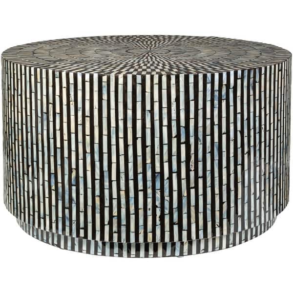 slide 2 of 5, Sanya Round Mother of Pearl Tiled Coffee Table - 17"H x 30"W x 30"D 17"H x 30"W x 30"D - Black - Tile/Marble