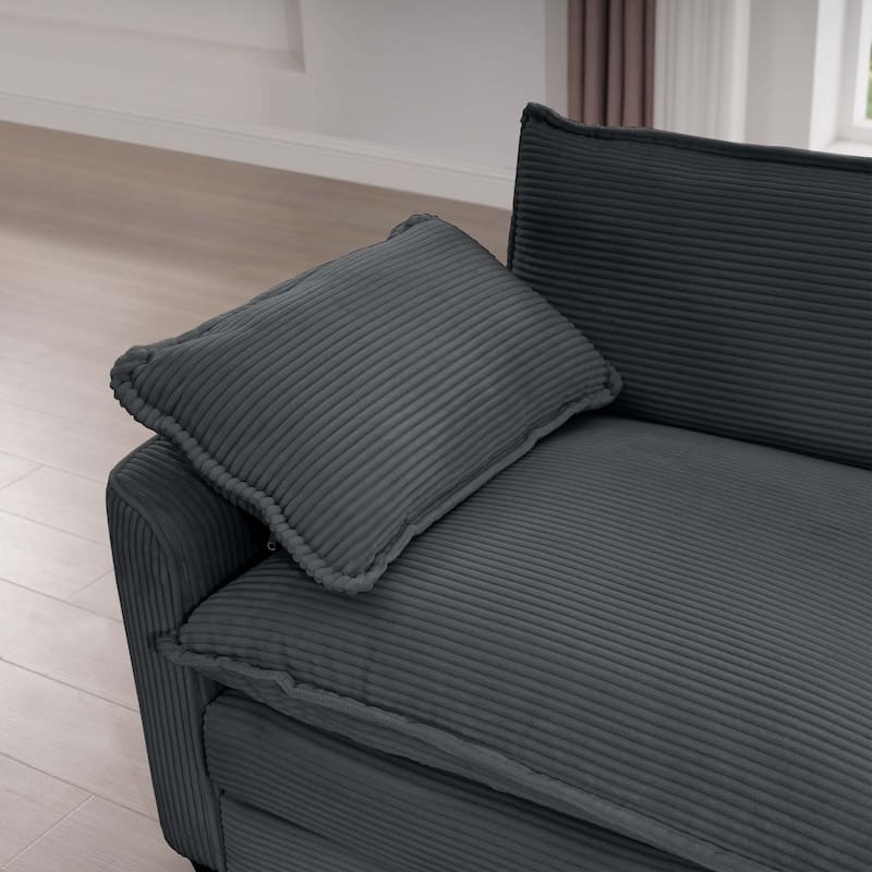 Corduroy Cloud Upholstered Modular L-Shaped Sectional Sofa with Removable Ottoman and 4 Pillows
