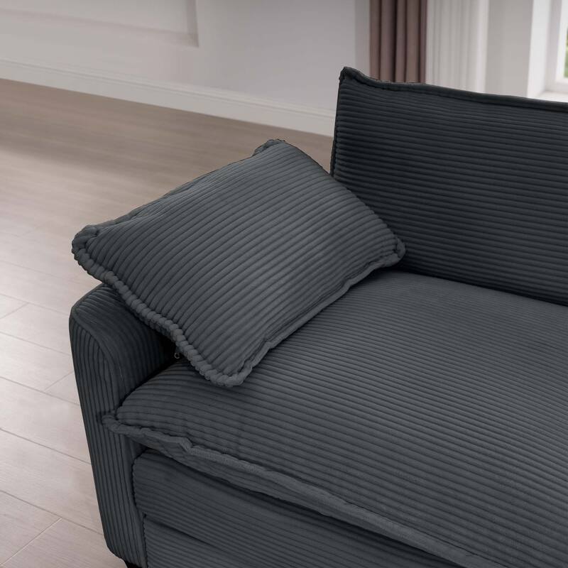 L-shaped Chaise Sectional Sofa with Ottoman and Double Cushions