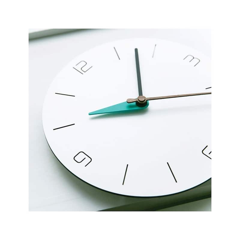 Curata White Acrylic with Green Accent Hand Quartz Wall Clock with Silent Movement