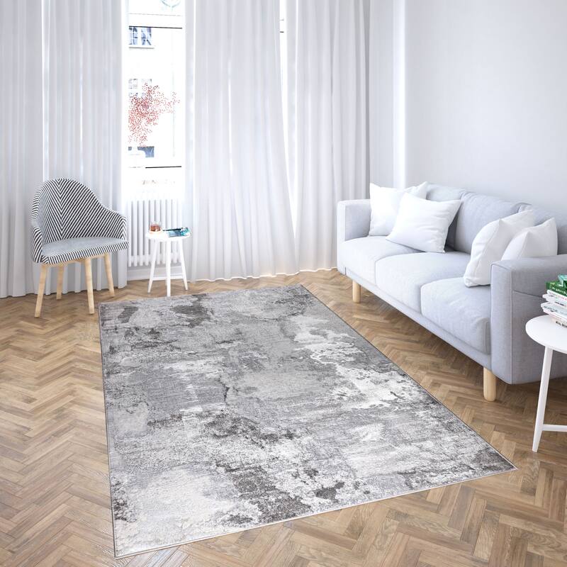 Hania Collection Grey Modern Abstract Area Rug