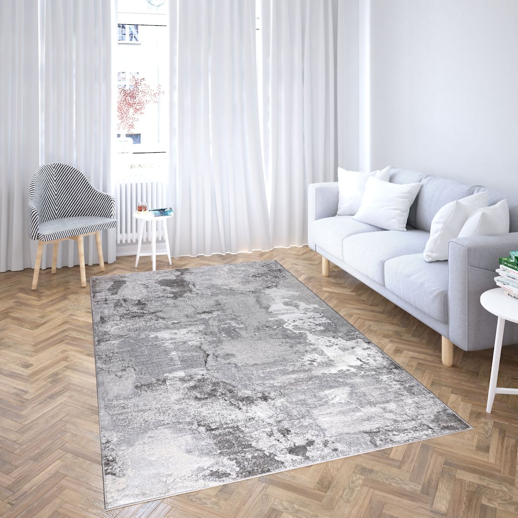 Hania Collection Grey Modern Abstract Area Rug