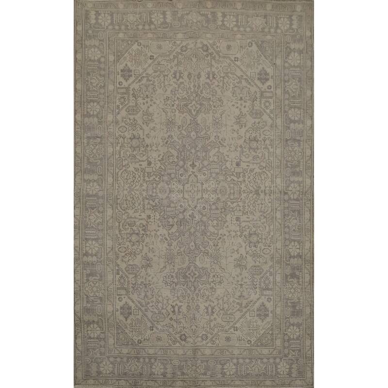 Hand Knotted Oriental 100% Wool Carpet Traditional Floral Beige & Ivories Tabriz Area Rug - 9' 8'' X 6' 5''