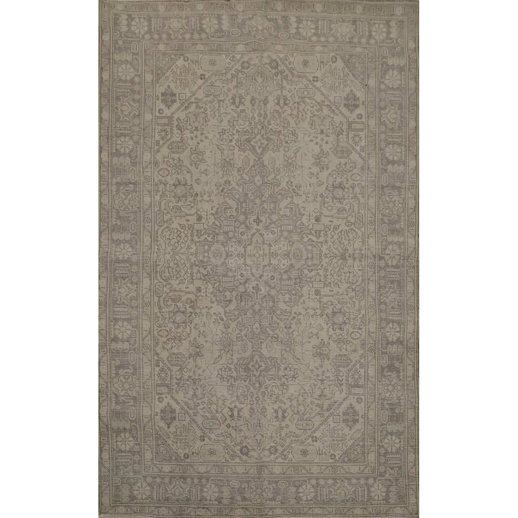 Hand Knotted Oriental 100% Wool Carpet Traditional Floral Beige & Ivories Tabriz Area Rug - 9' 8'' X 6' 5''