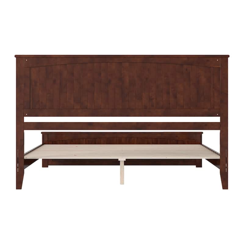 King Size Wood Platform Bed - Low Profile Modern Bed Frame w/ USB Ports & Footboard