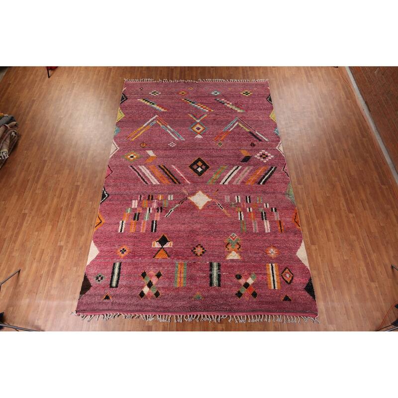 Pink Geometric Moroccan Large Area Rug Hand-Knotted Wool Carpet - 9'10" x 14'7"