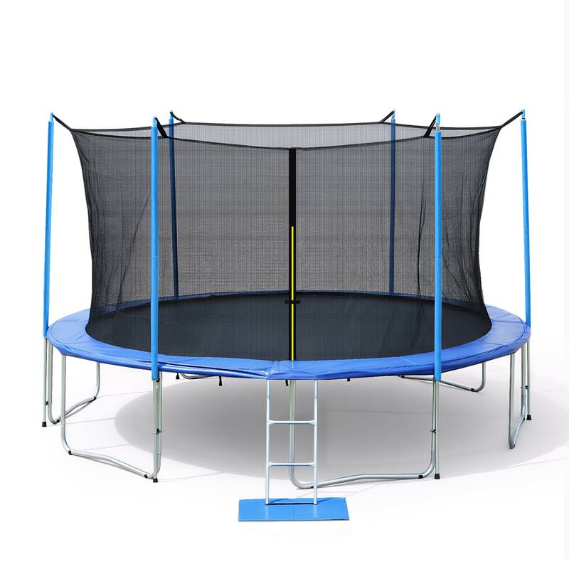 Aoodor Outdoor Trampoline, Recreational Trampoline with Enclosure Inner-Safety Net and Ladder for Kids - 14ft