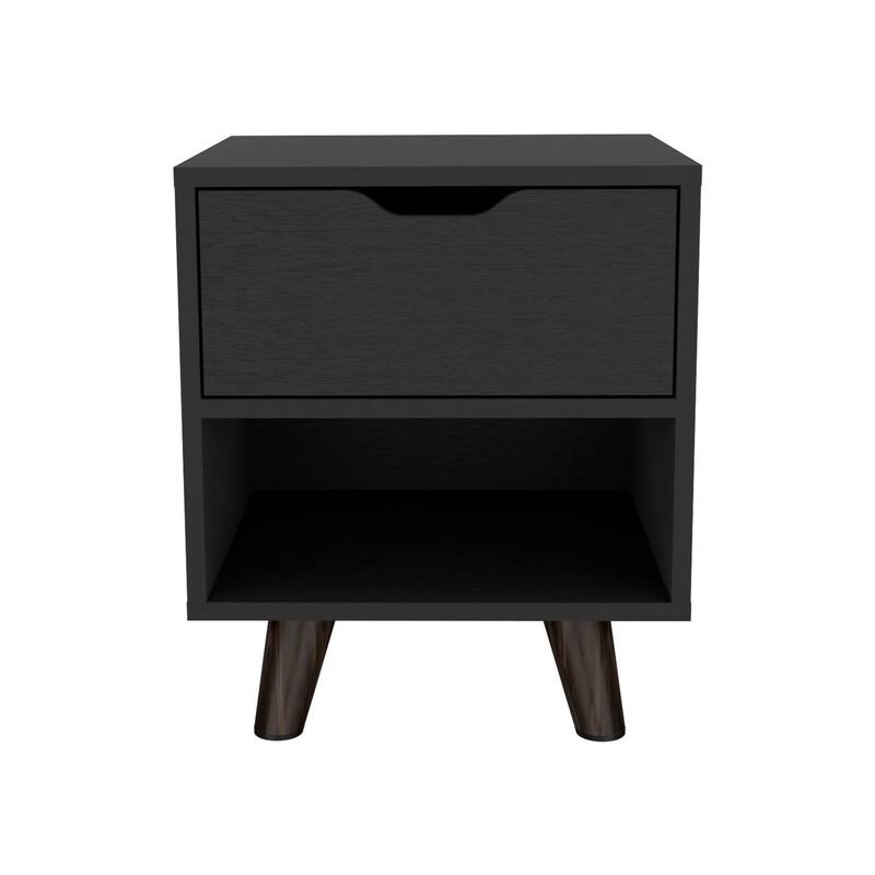 Nightstand with Open Shelf, Drawer, and Wooden Legs