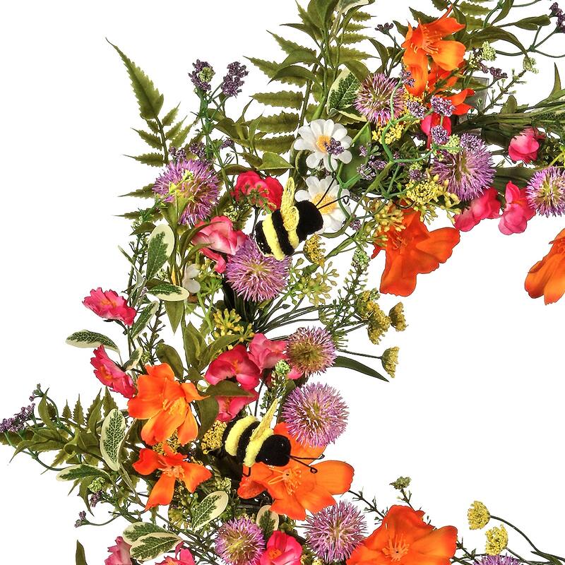 24" Summer Blooms with Bees Wreath