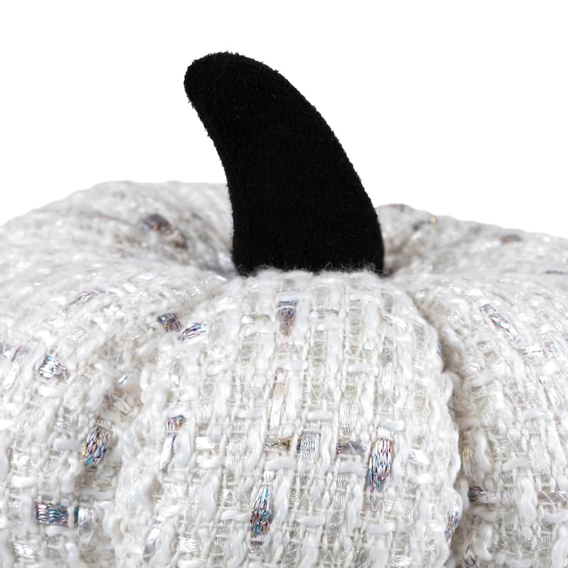 Windowpane Knitted Fall Harvest Pumpkin with Iridescent Thread - 7" - White