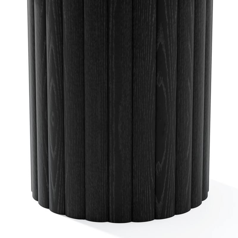 Solid Wood Round Dining Table Kitchen Table with Tabletop & Textured Cylindrical Base