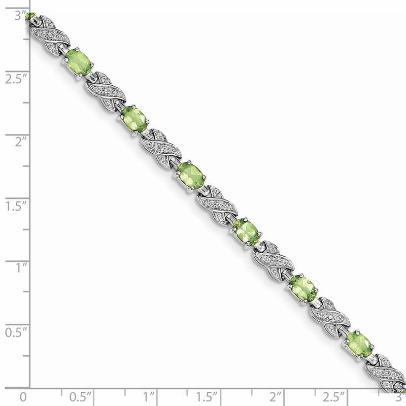 Curata 925 Sterling Silver Textured Polished Fancy Lobster Closure Peridot Bracelet