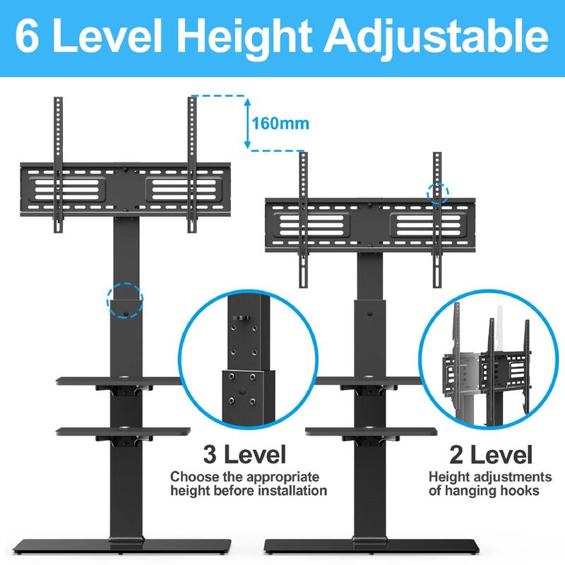 FITUEYES TV Stand with Swivel Mount for up to 65 inch with shelf Samsung Vizio TCL LED LCD flat screen TVs