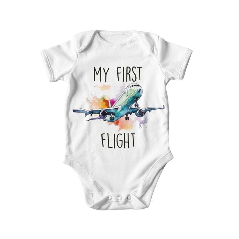 Travel Airplane First - Baby Boy Girl Clothes Infant Bodysuit Funny Cute Newborn - Blue - 0-3M