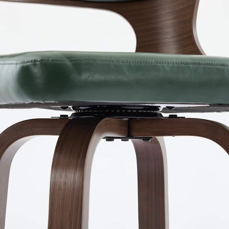 SEYNAR PU Leather 360 Degree Swivel Open Back Bar Stools Wood Legs Set of 4