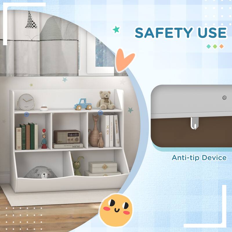 Kids Toy Shelf,3 Tier Kids Bookcase with 5 Compartment,Anti-Tip Device,Toy Organizer for Nursery, Living Room