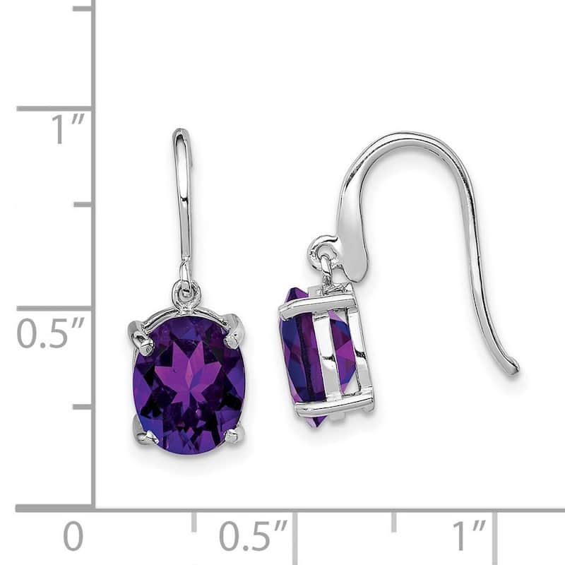 Curata 925 Sterling Silver Oval Rhodium Amethyst Wire Dangle Earrings 21x7mm