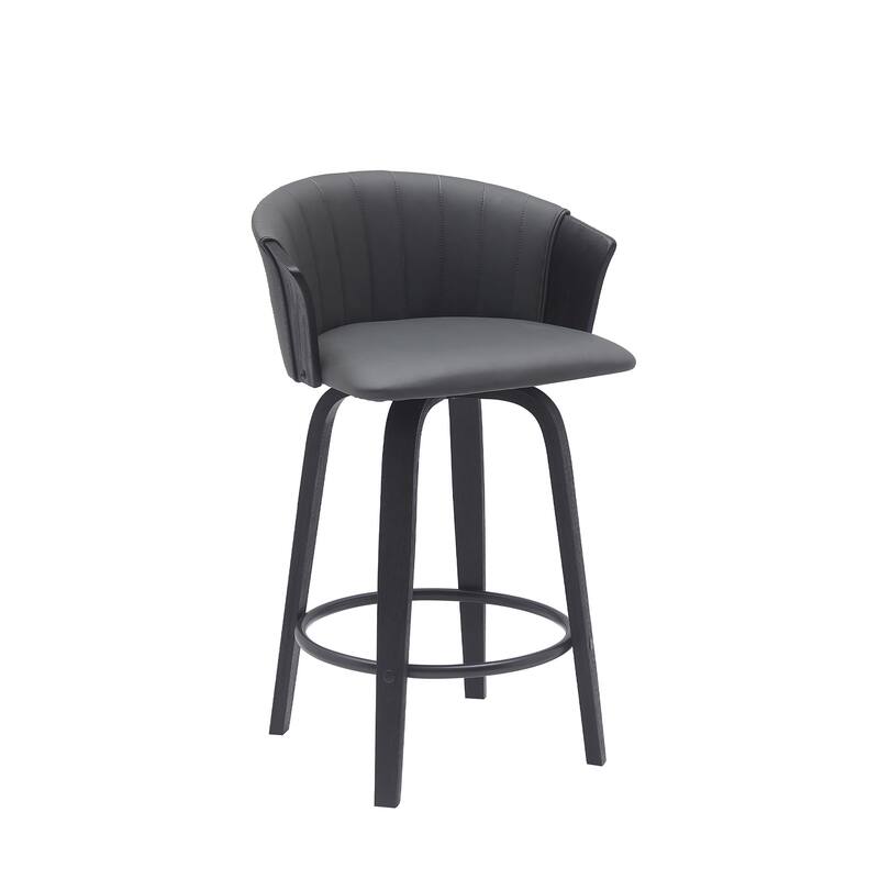 HomeRoots 26" Gray and Black Faux Leather Counter Height Swivel Bar Chair