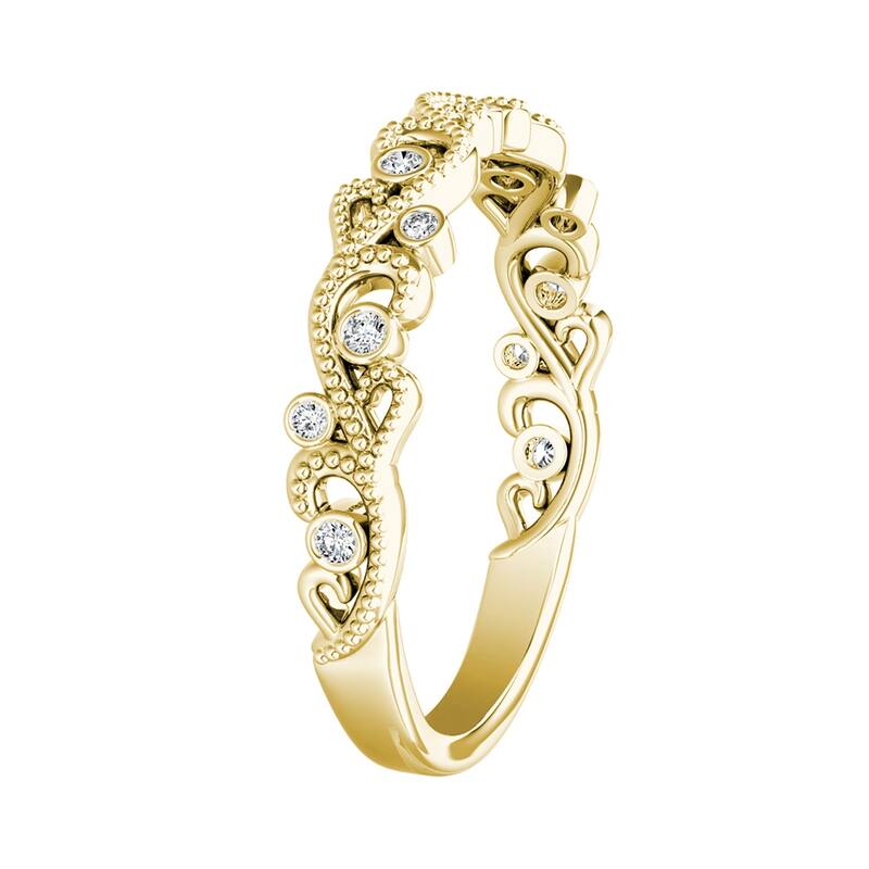 Auriya 18k Gold Vintage Stackable Diamond Wedding Band 0.06ctw
