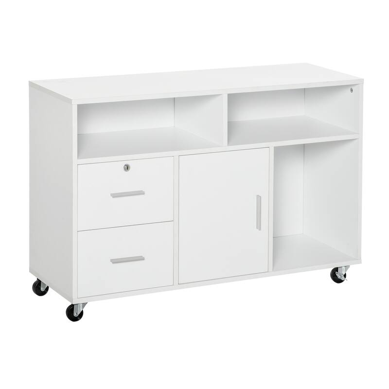Printer Stand Home Office Mobile Cabinet Organizer Desktop with Caster Wheels, 2 Locking Breaks and Drawer