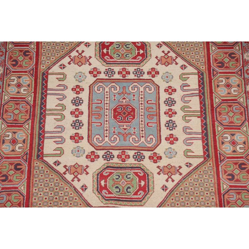 Hand Knotted Oriental 100% Wool Carpet Traditional Geometric Red Kazak Area Rug - 9' 7'' X 6' 4''