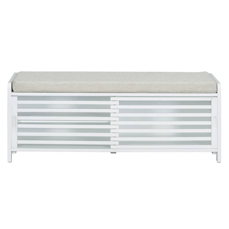 Shoe Storage Bench Entryway Bench with Cushion, Sliding Door