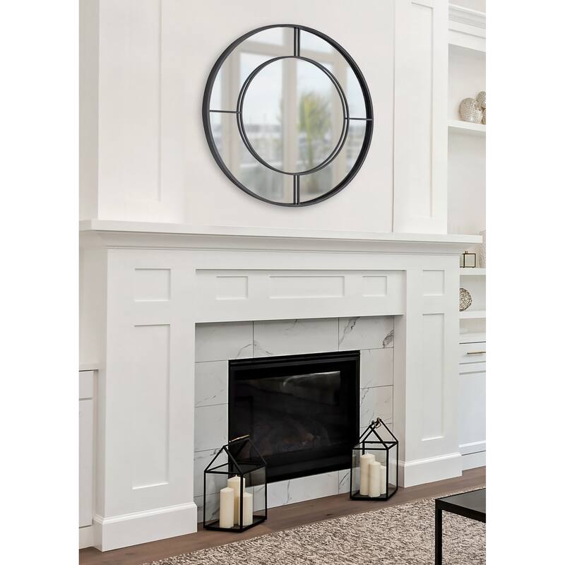 Kate and Laurel Kavenna Round Metal Framed Wall Mirror - Black - 30" Diameter