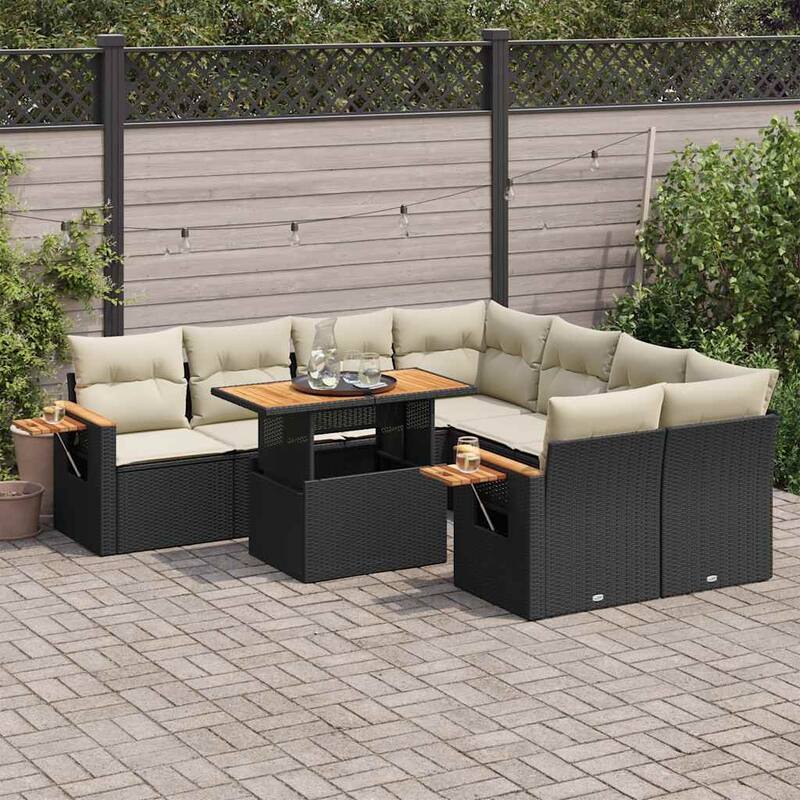 vidaXL Garden Sofa Set Black PE Rattan Large Adjustable Armrests - 21.7 x 39.4 x 28.7 in