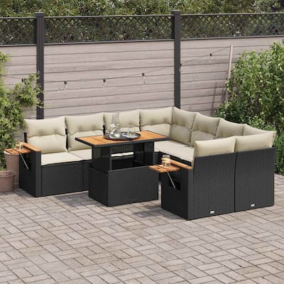 vidaXL Garden Sofa Set Black PE Rattan Large Adjustable Armrests - 21.7 x 39.4 x 28.7 in