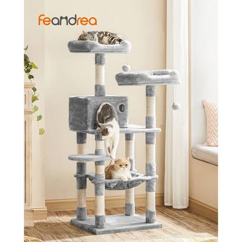 FEANDREA Cat Tree, 58" Multi-Level Cat Tree with Sisal-Covered Scratching Posts, Plush Perches,Cat Tower Furniture