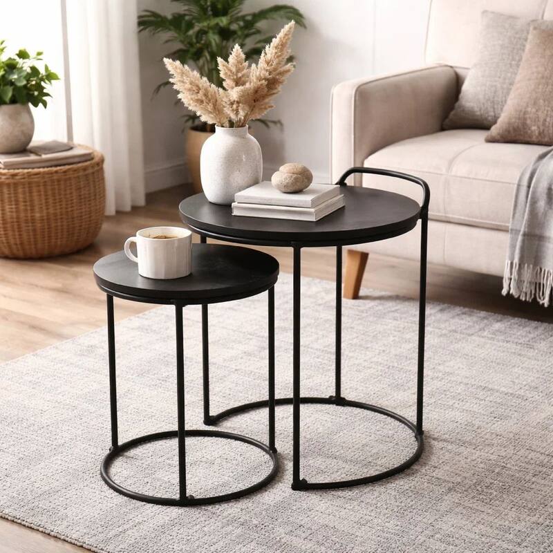 18, 22 Inch Round Nesting End Tables Set of 2, Mango Wood, Set of 2 ...