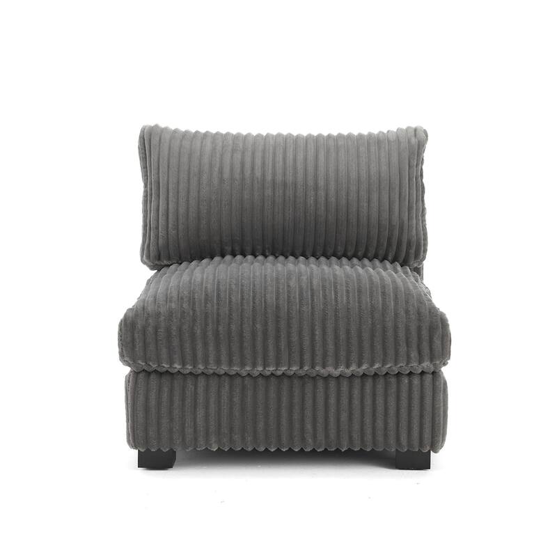 33" W Plush Corduroy Armless Chair Sectional Module with Pillows