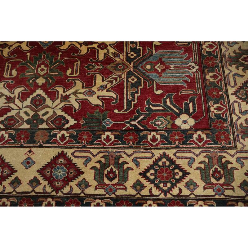 Hand Knotted Oriental 100% Wool Carpet Traditional Geometric Red Super Kazak Area Rug - 10' 8'' X 8' 0''