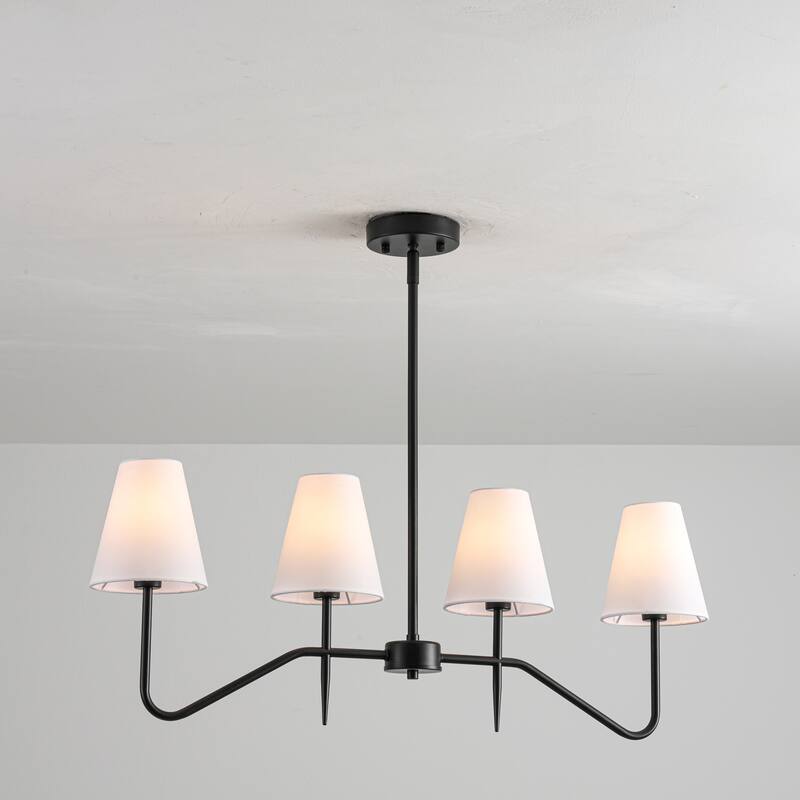 32.3" 4-Light Mid-Century Modern Gold/Black with Fabric White Cone Shades Kitchen Island Pendant Light - Black/White