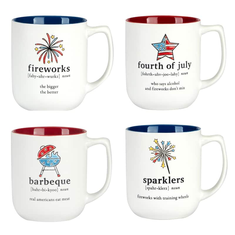 Certified International Patriotic Words Set of 4 Mugs