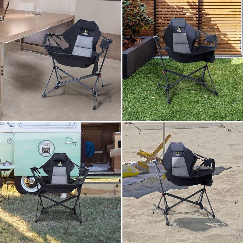 Hammock Camping Chair, Swing Chair, Folding Rocking Chair, Camping Chair, High Back with Stand, Cup Holder, Heavy Duty
