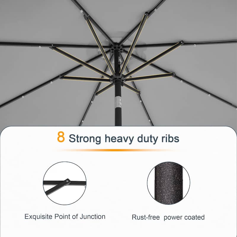 LIVOOSUN 9Ft Patio LED Market Umbrella Outdoor Table Steel Umbrella