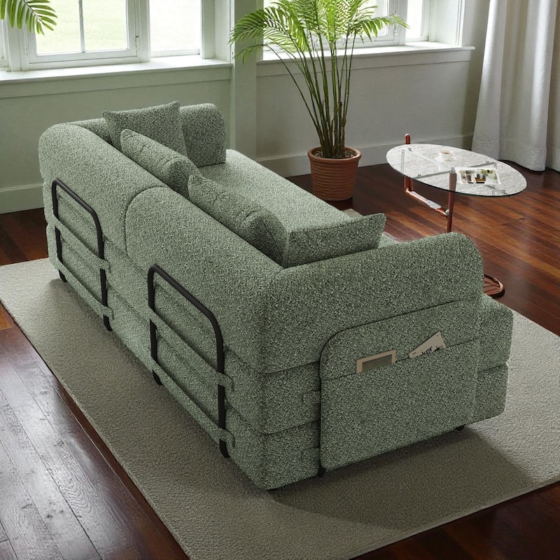 78.7" Convertible Sleeper Sofa Bed, Chenille Folding Mattress Couch with Side Pocket & Pillows, No-Assembly Floor Lounge Sofa