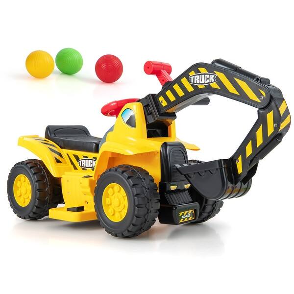 slide 2 of 4, 6V Electric Kids Ride On Excavator Pretend Play Toy Tractor Yellow, Black