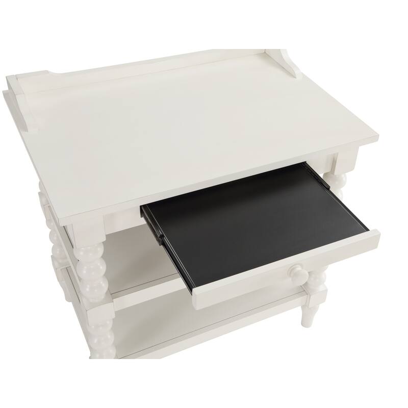 Nightstand with Pull Out Tray and Two Shelves Vintage Spool Turned Legs