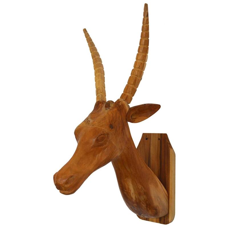 HomeRoots 28" Brown Solid Wood Elk Head Hanging Dimensional Sculpture