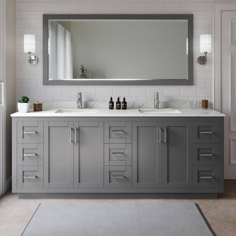 Wyndham Collection WCF292984D-QTZ-UNSMXX Miranda 84" Free Standing - Dark Gray / Giotto Quartz Top / Brushed Nickel