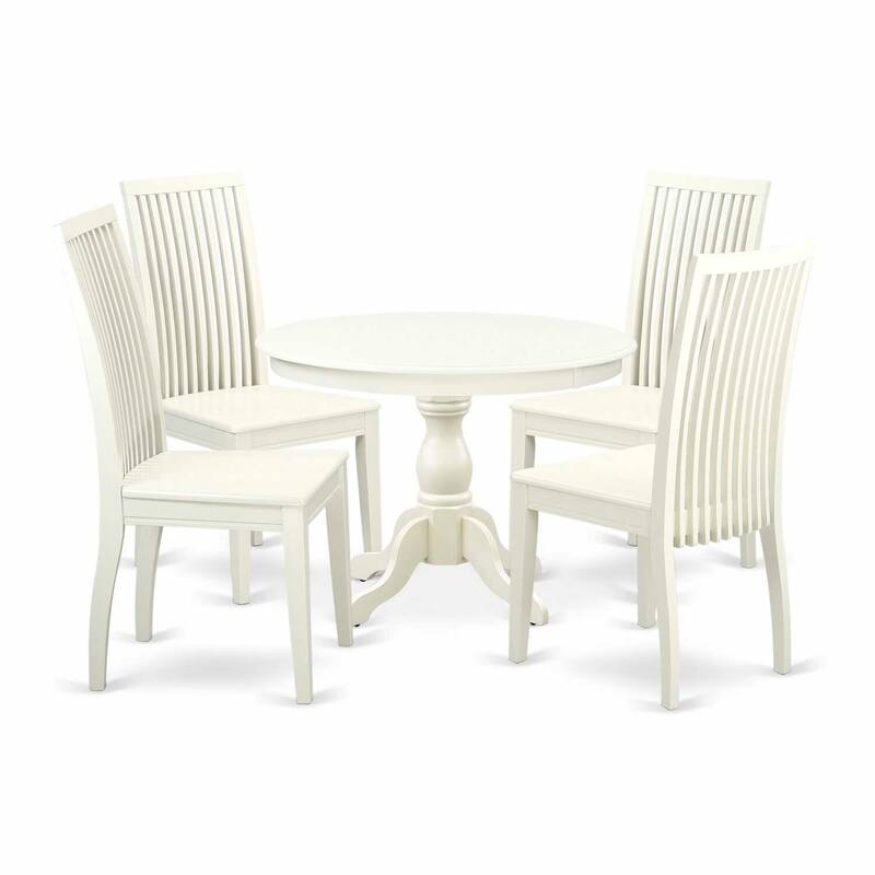 HomeStock 5-Piece Linen White Finish Solid Wood Top Dining table with 4 Chairs with Slat Back