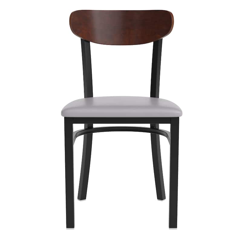 Commercial Metal Dining Chair with Wood Seat and Boomerang Back