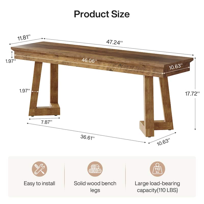 47" Indoor Farmhouse Wood Entryway Shoe Bench with Solid Leg