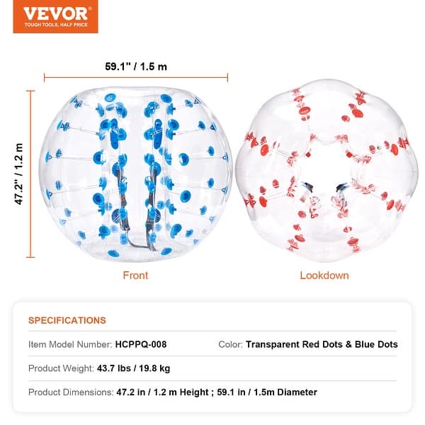 dimension image slide 5 of 7, VEVOR Inflatable Bumper Balls , for Teen & Adult, for Outdoor Team Gaming Play,for Garden, Yard, Park